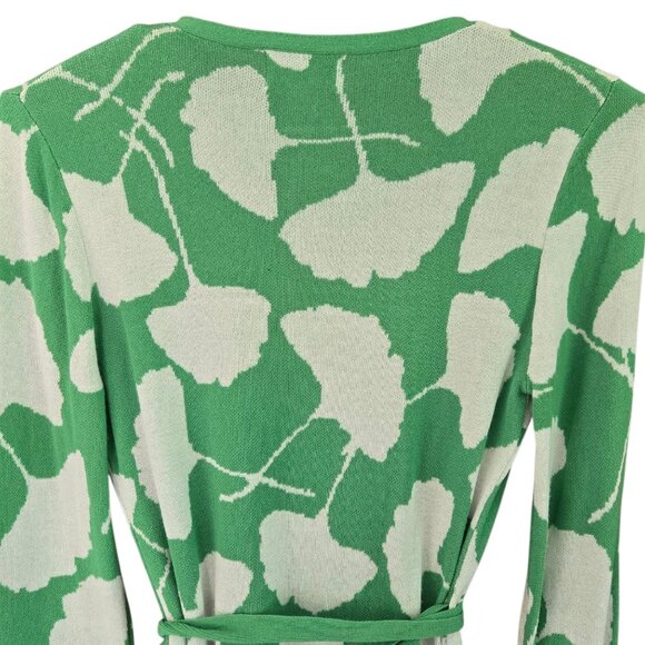 Diane Von Furstenberg XS Green & White Ginko Leaf Wrap Sweater Top Dress - Picture 4 of 8